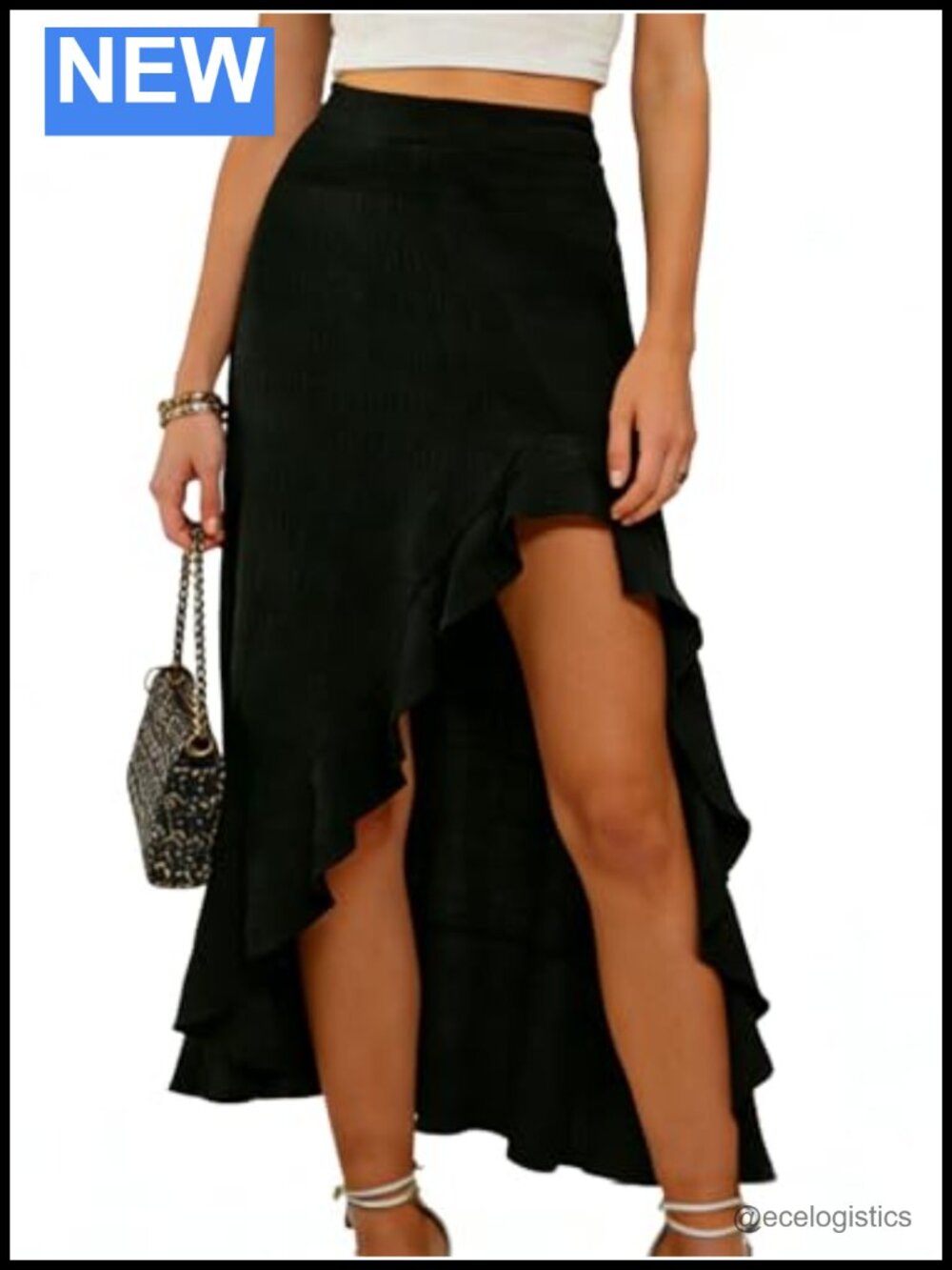 Women's Ruffle High Low Midi Skirt Asymmetrical Split Long Skirt